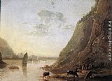 Aelbert Cuyp Famous Paintings - River-bank with Cows